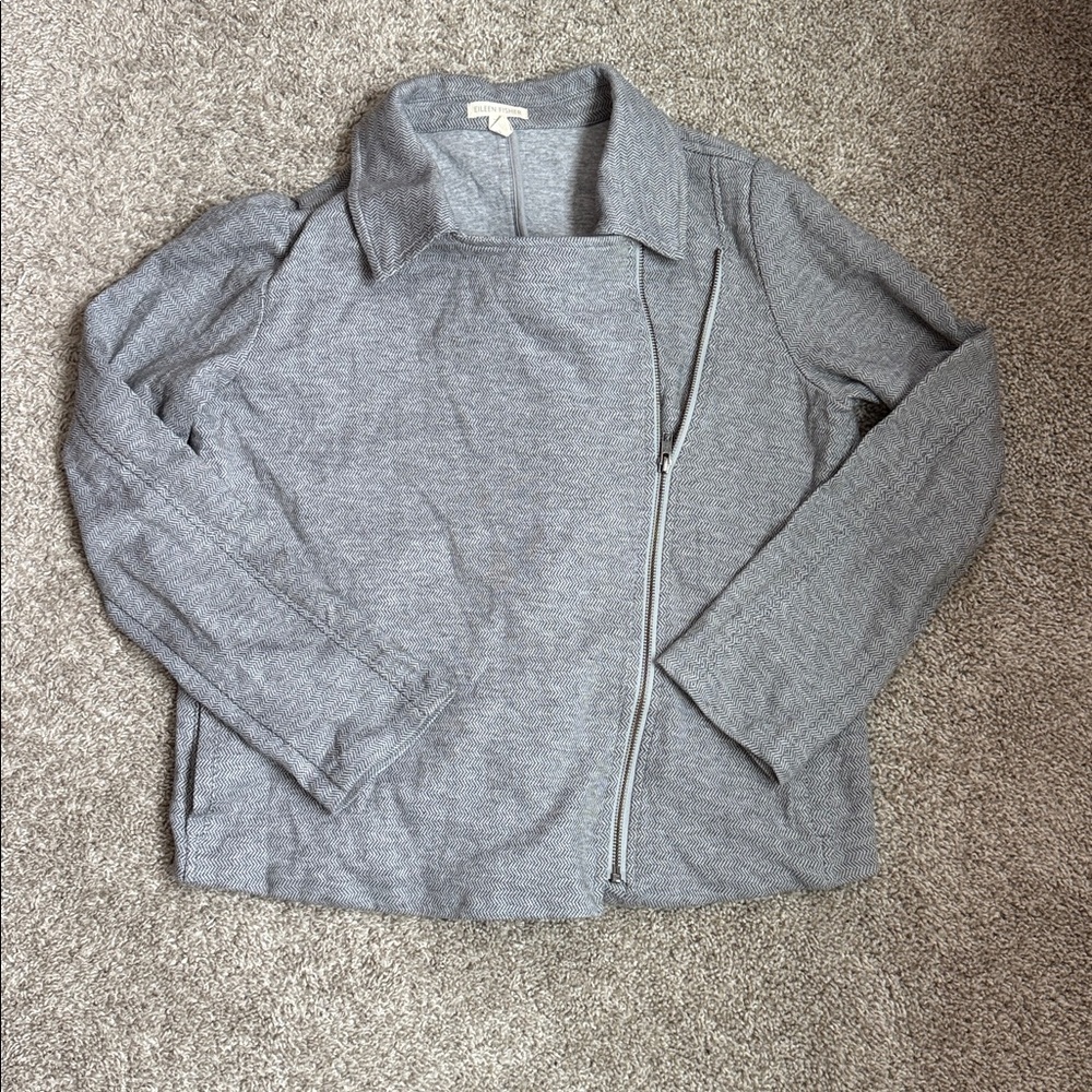 Eileen Fisher Gray Blazer Jacket with Asymmetrical Design and Diagonal Zipper